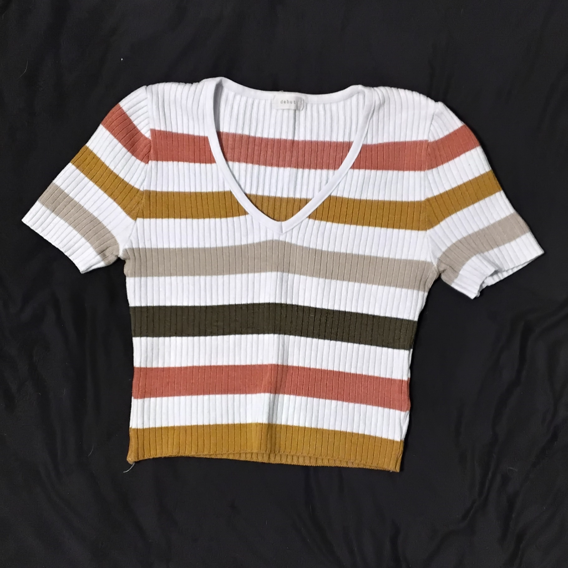 Debut Multicolor Striped Ribbed Crop Top